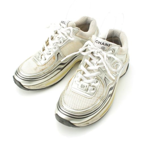シャネル メッシュ ココマーク スニーカー ローカット G39792 シルバー ホワイト 37