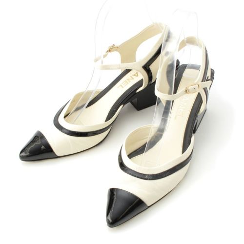 シャネル レザー ココマーク バイカラー スリングバッグ パンプス シューズ G38846 ブラック ホワイト 37C