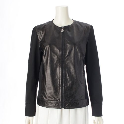 グッチ 1996年 トムフォード期 GGジップチャーム ボタン レザー切替 ジップアップ ジャケット ブラック 44