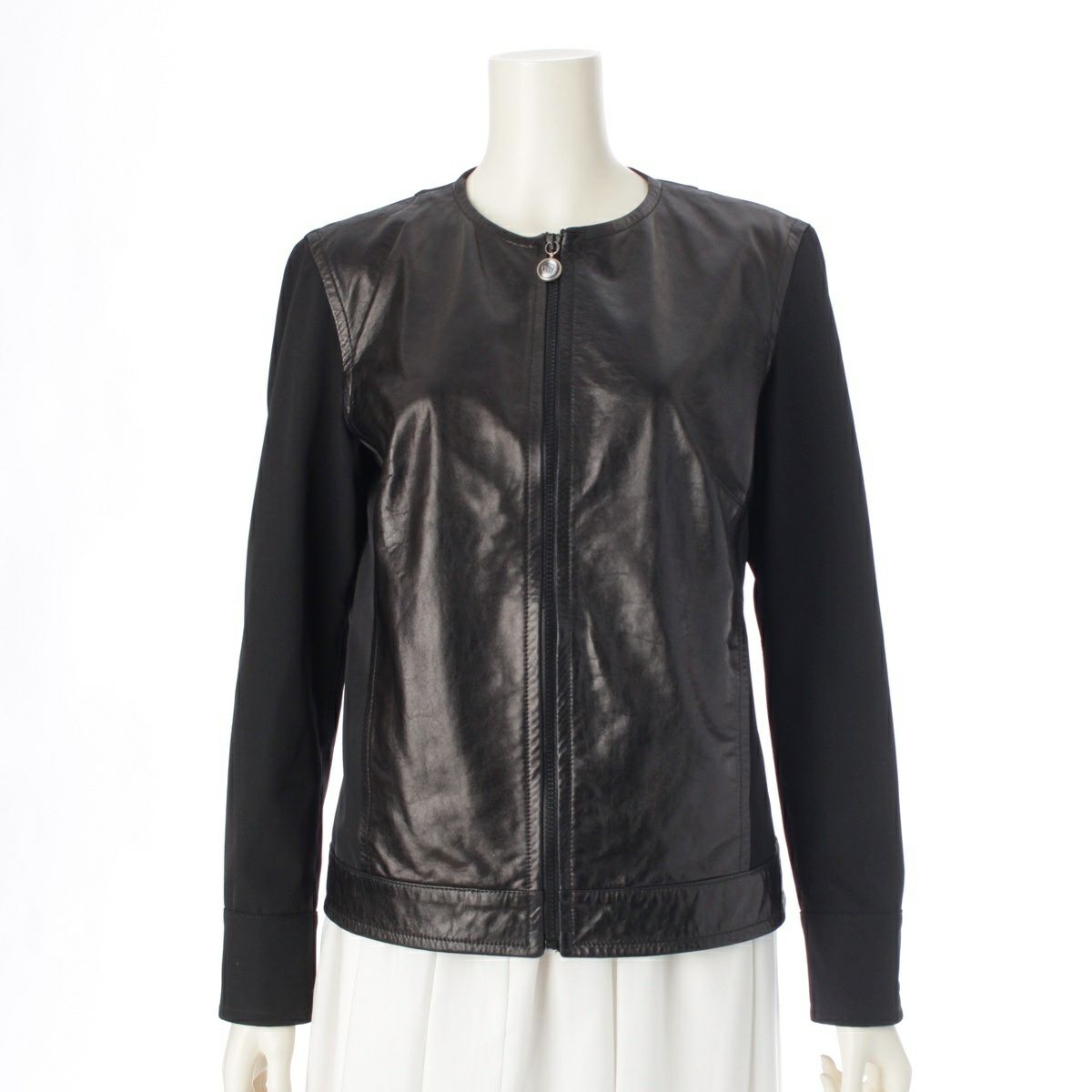 グッチ 1996年 トムフォード期 GGジップチャーム ボタン レザー切替 ジップアップ ジャケット ブラック 44