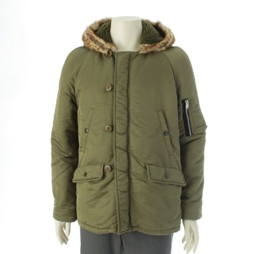 サンローラン エディ期 ファーフーディ 中綿 ミリタリーコート ジャケット アウター 397648 カーキ 44