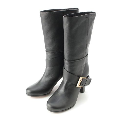 クロエ レザー ベルトデザイン ゴールド金具 ブーツ シューズ ヒール ブラック 36