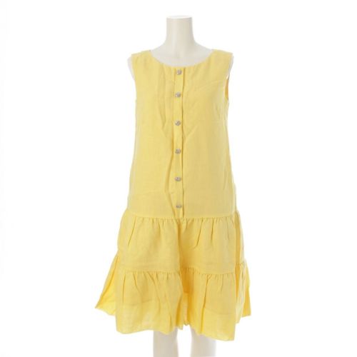 ルネ リネン カメリアボタン ウォッシャブル ローウエスト ティアード ロング ワンピース ドレス 6926610A イエロー 34