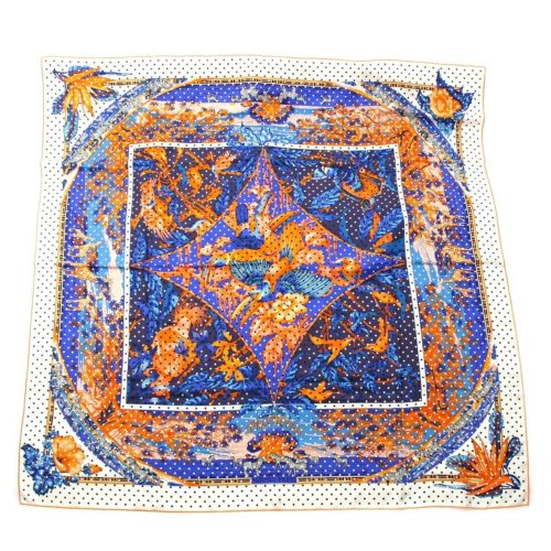 エルメス カレ140 シルク TROPIQUES トロピカル スカーフ ブルー オレンジ系