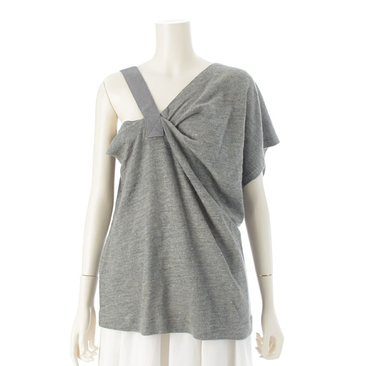 イッセイミヤケ 80s リネン 筆タグ アーカイブ ワンショルダー MDSタグ トップス 変形 グレー