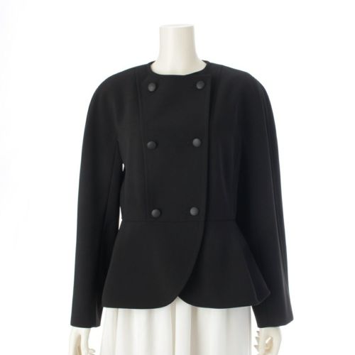 マックスマーラ 24AW-25SS FRONDA ダブルブレスト ストレッチクレープ フレア ヘム ノーカラージャケット ブラック JP42