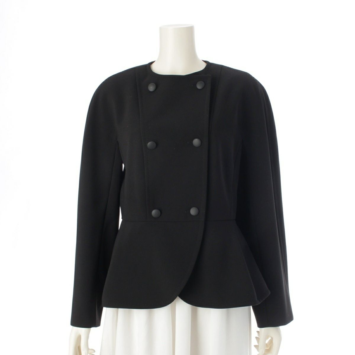 マックスマーラ 24AW-25SS FRONDA ダブルブレスト ストレッチクレープ フレア ヘム ノーカラージャケット ブラック JP42