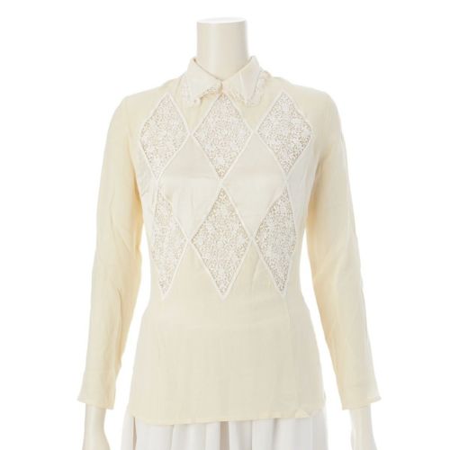 ヴァレンティノ ヴィンテージ シルク レース ブラウス トップス ベージュ 8