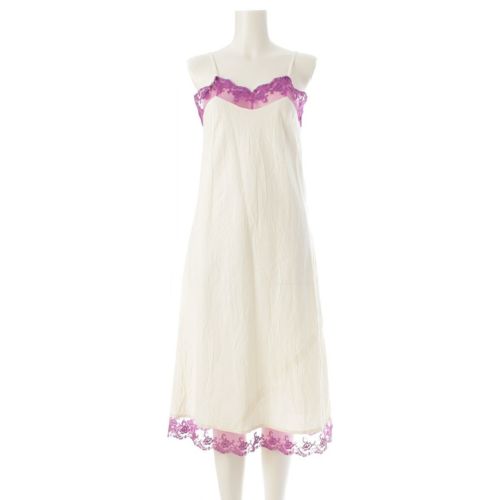 コムデギャルソン AD2001 01AW コットン レース切替 キャミソール ロング ワンピース ドレス GC-O008 パープル オフホワイト S