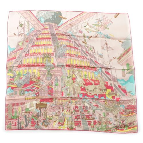 エルメス シルク カレ90 LA LEGENDE DU CHEVAL PLUMES 翼のある馬の伝説 スカーフ ピンク