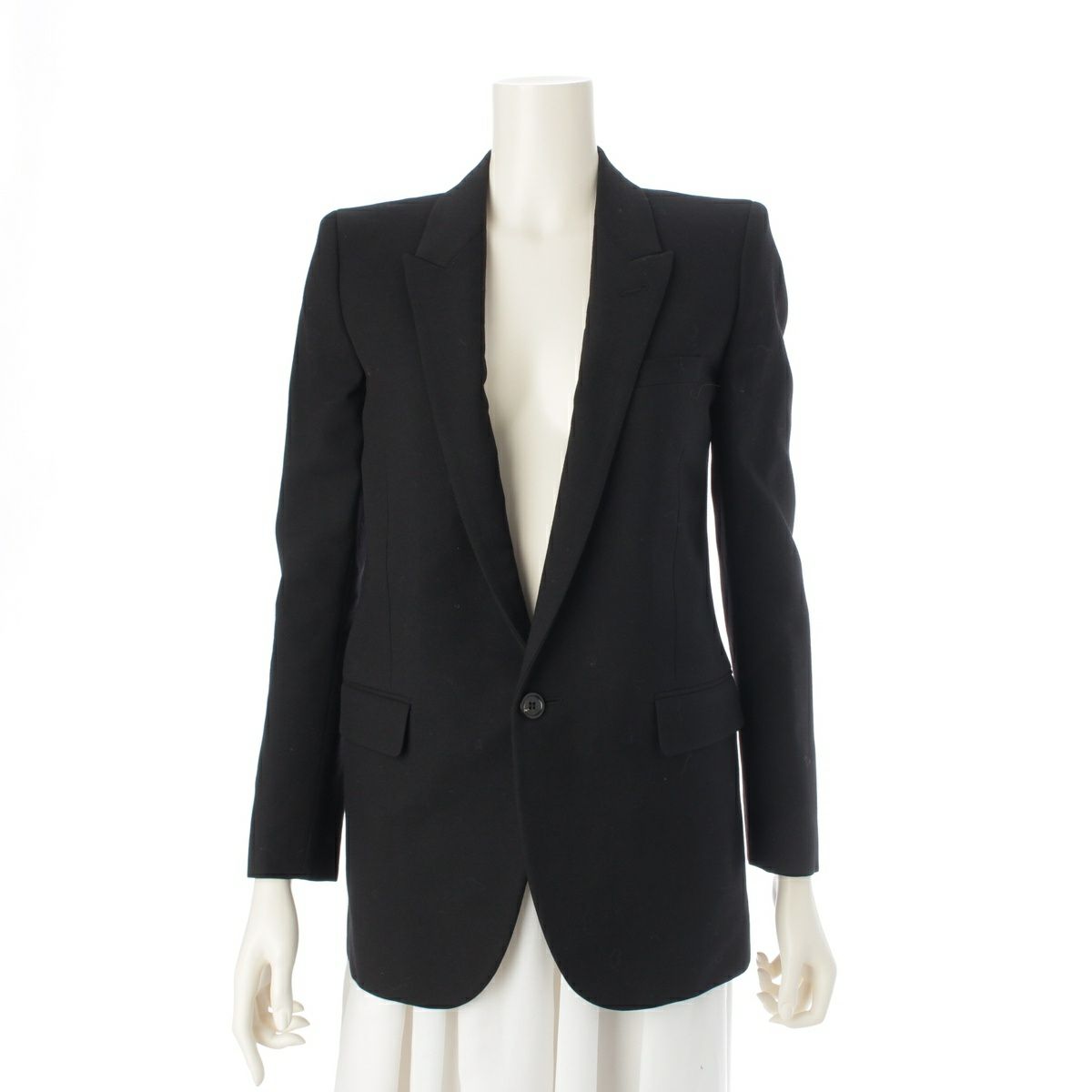 サンローランパリ ピークドラペル ウール シングル テーラードジャケット 517740 ブラック 34