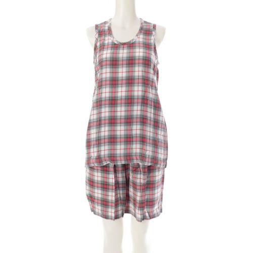 ローブドシャンブルコムデギャルソン 80s レーヨン タータンチェック ノースリーブトップス パンツセットアップ レッド