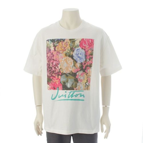 ルイヴィトン 22AW コットン LVフラワータペストリー 半袖ロゴカットソー 半袖Ｔシャツ HNY91Wホワイト XL