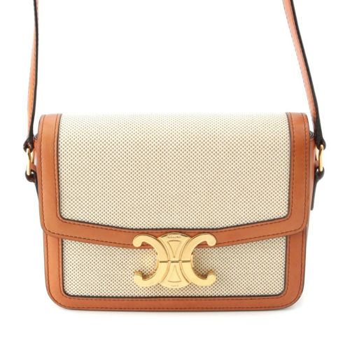 セリーヌ キャンバス レザー ティーン トリオンフ ショルダーバッグ 188882EGC.02NT ナチュラル タン