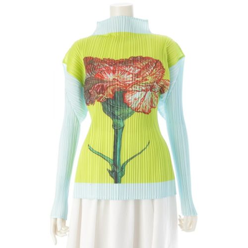 プリーツプリーズ イッセイミヤケ カーネーション ハイネック ロングスリーブ カットソー トップス PP06-JK105 グリーン×ブルー 3