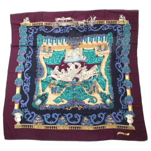 エルメス カシミヤ×シルク カレジェアン 140 LE PARADIS DU ROY 王の楽園 ストール パープル系