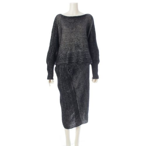 イッセイミヤケ 筆タグ 80s 1985 横 変型 ニット ドルマンスリーブ スカートセットアップ ブラック ホワイト M