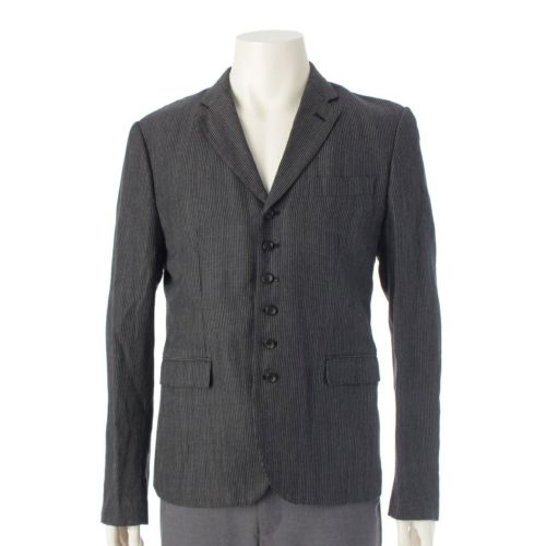 コムデギャルソン AD2009 リネン ウール ストライプ テーラードジャケット アウター HE-J001 グレー ブラック S