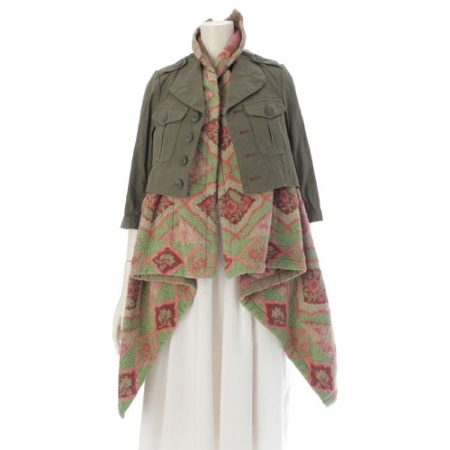 コムデギャルソン AD2009 パイル地 ドッキング ミリタリージャケット コート アウター GD-J044 カーキ系 XS