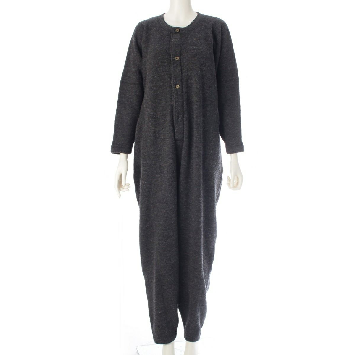 プランテーション 80s 1983 ウール混 ニット ジャンプスーツ ツナギ オールインワン グレー M