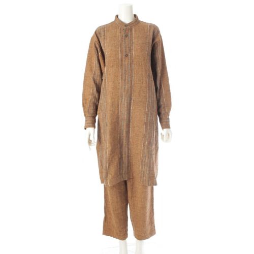 プランテーション 80s 1984 コットン ストライプ 綿糸 ワンピース ロング プルオーバー パンツセットアップ ブラウン系 M