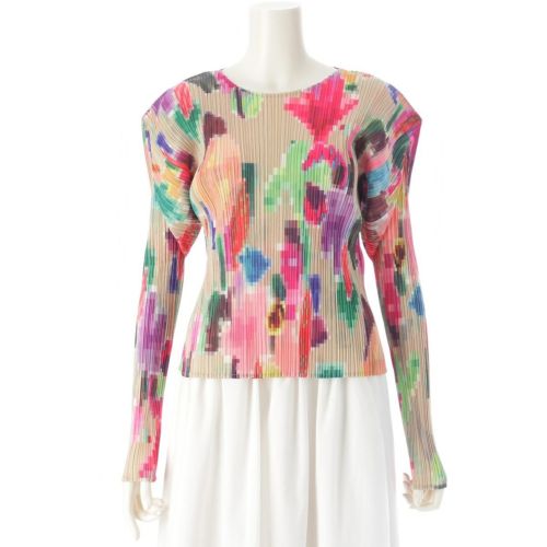 プリーツプリーズ イッセイミヤケ ピクセル クルーネック 長袖 カットソー トップス サンプル品 マルチカラー