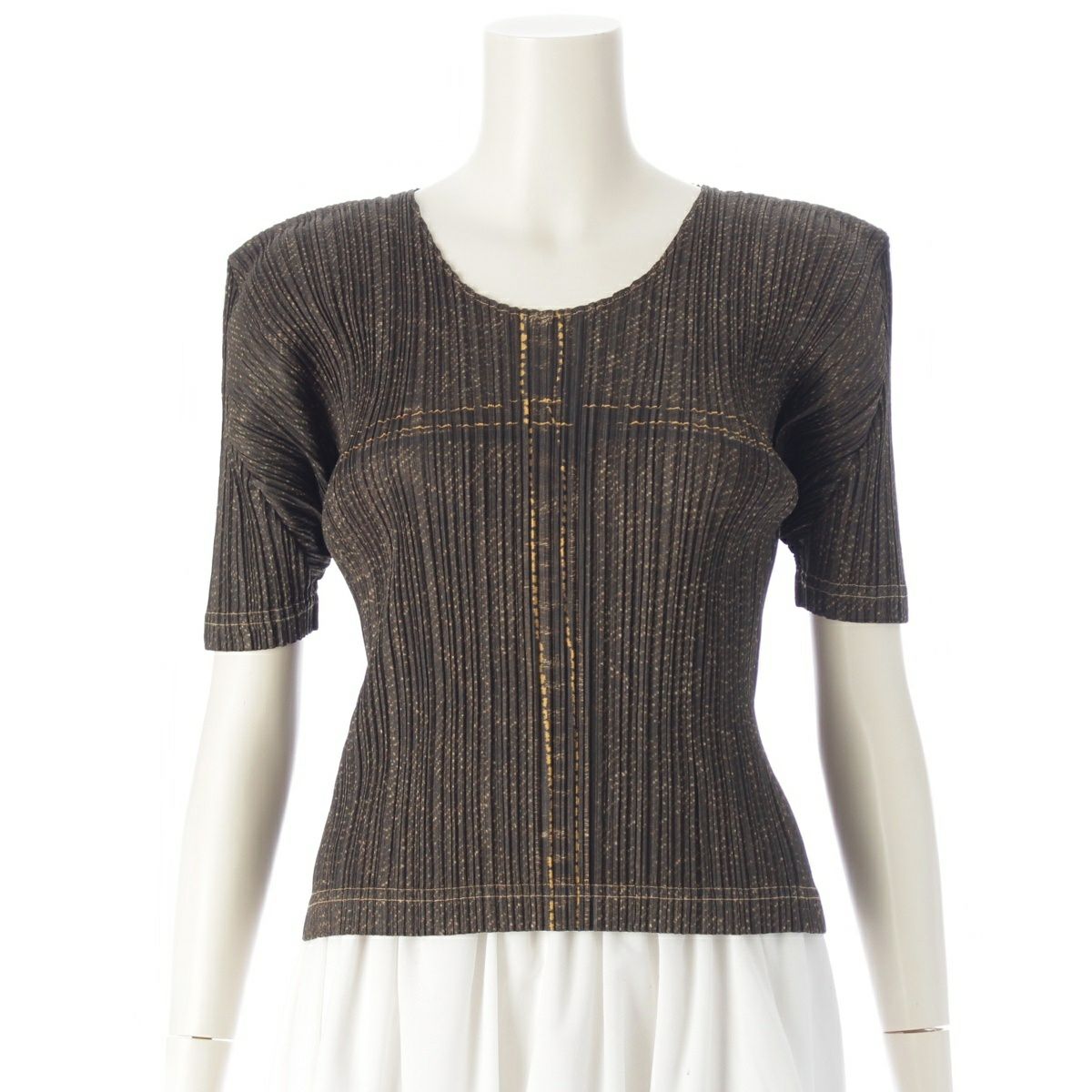 プリーツプリーズ イッセイミヤケ 99AW デニム転写 クルーネック 半袖 カットソー トップス PP94-JK570 カーキ系 3