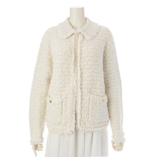 ドゥロワー ツイードスパンコール ニット カーディガン 6522-199-0758 オフホワイト