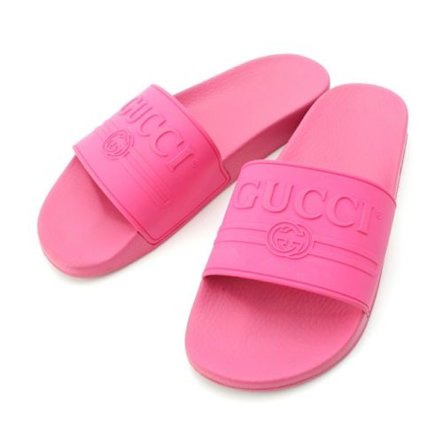 グッチ ラバー ロゴ サンダル ピンク