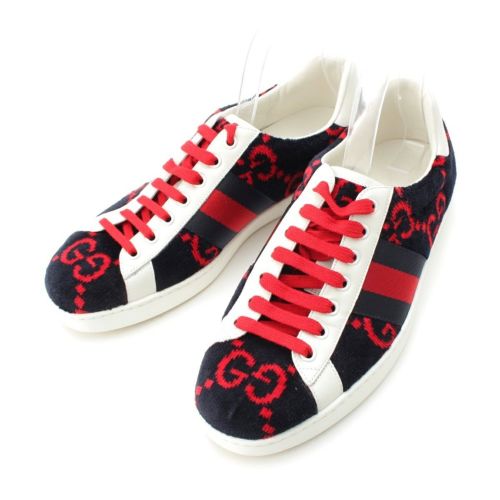 グッチ ベロア ローカットスニーカー GG柄 シェリーライン スニーカー 576177 ネイビー ホワイト レッド 8