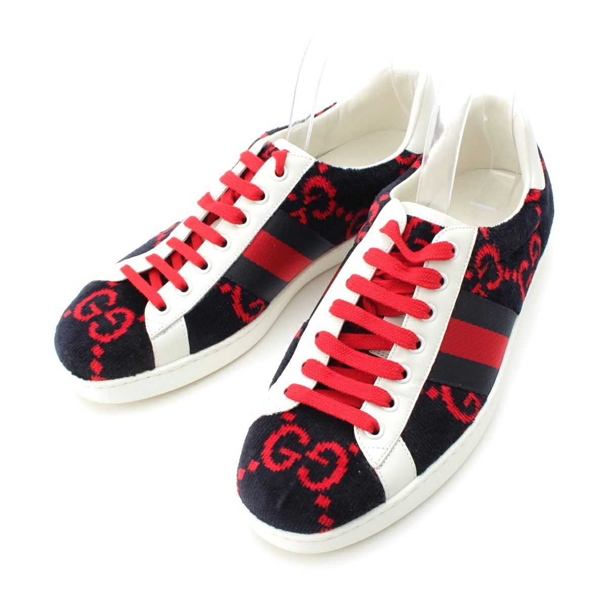グッチ ベロア ローカットスニーカー GG柄 シェリーライン スニーカー 576177 ネイビー ホワイト レッド 8