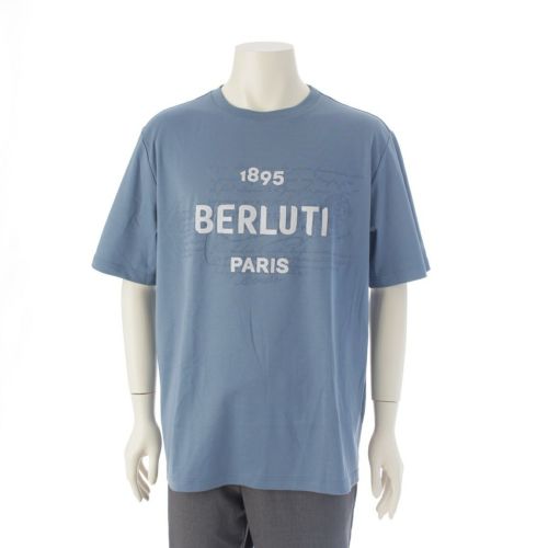 ベルルッティ コットン ロゴ カリグラフィー 半袖Ｔシャツ トップス ブルー L