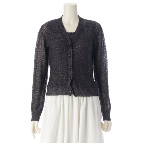 クリスチャンディオール ニット ビー刺繍 長袖 カーディガン ノースリーブ トップス ツインセット アンサンブル ブラック