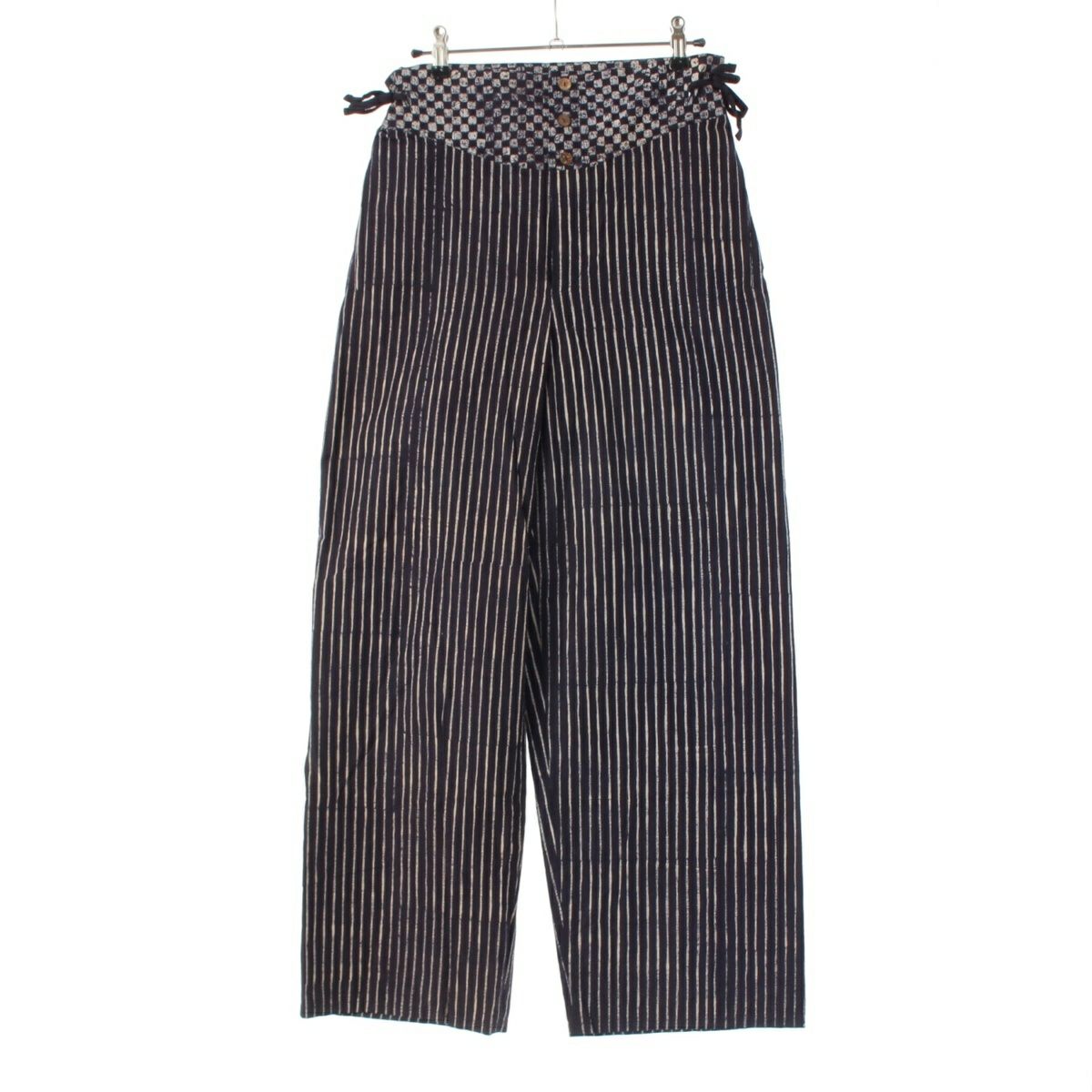 イッセイミヤケ 80s 1984年 コットン 筆タグ 絞り染め 藍染 切替 ストレート パンツ ネイビー 9