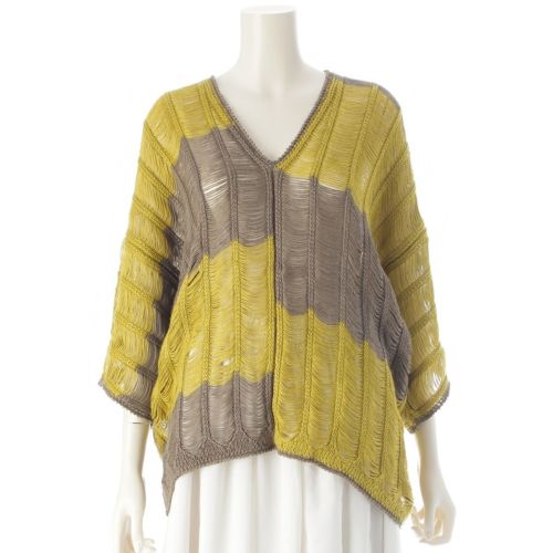 イッセイミヤケ 70-80s オールスタイル 透かし編み ニット ライトグリーン グレージュ