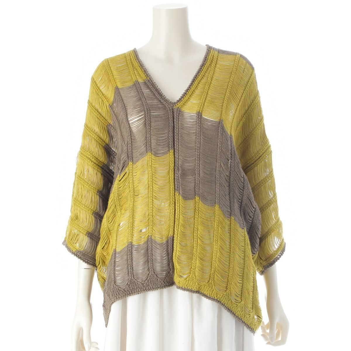 イッセイミヤケ 70-80s オールスタイル 透かし編み ニット ライトグリーン グレージュ