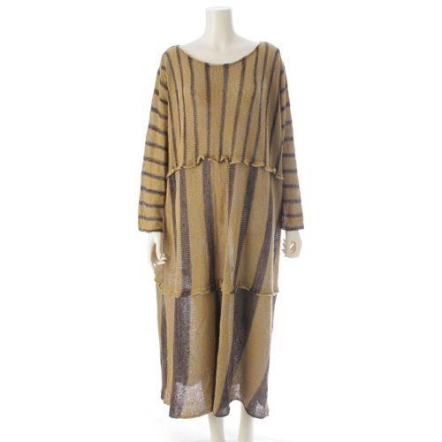 イッセイミヤケ 70-80s オールスタイル 変形 平面 Aライン マキシニット ワンピース イエロー グレー