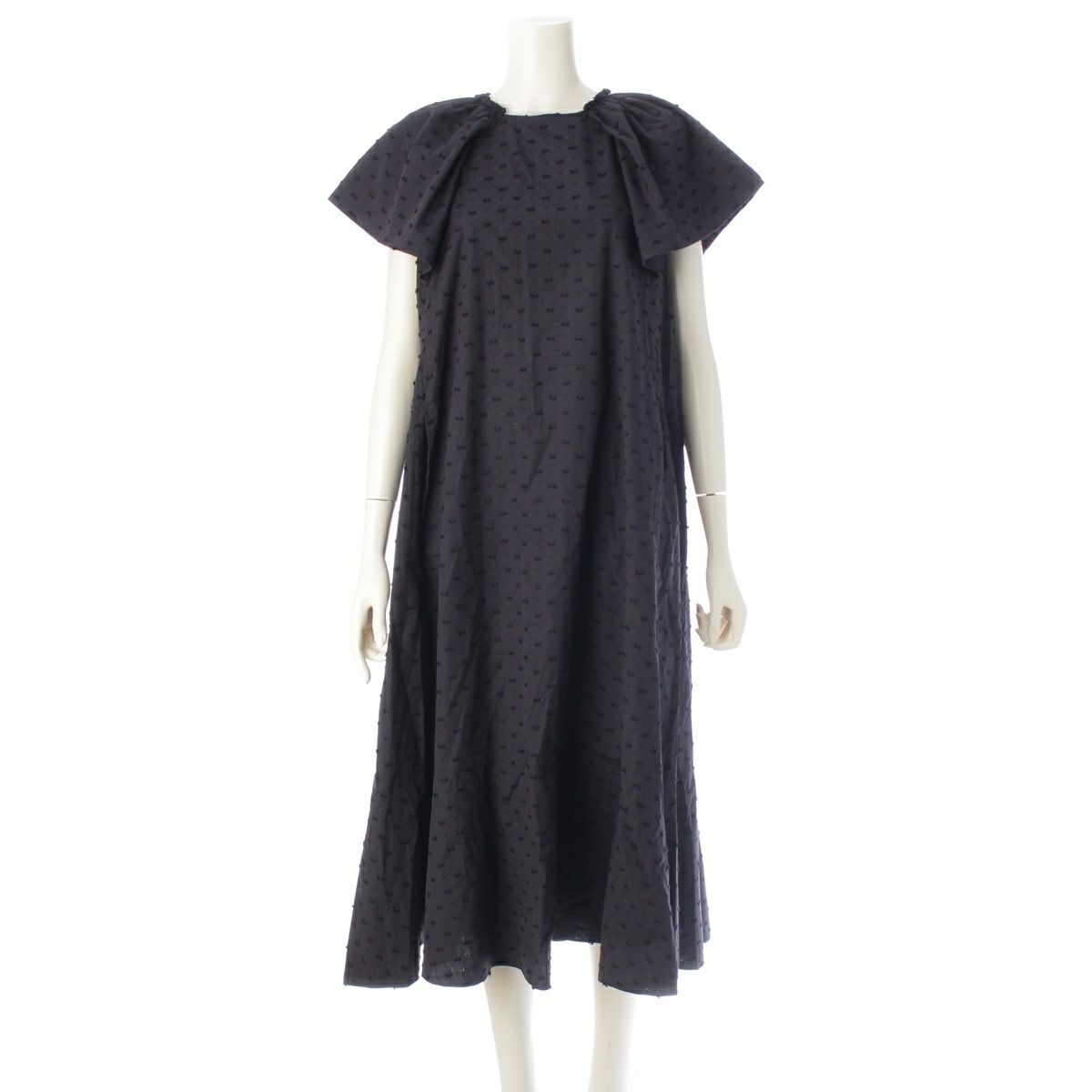 ドゥロワー コットン カットジャガード フレアスリーブ ドット柄 ワンピース 6526-299-1533 ブラック 36