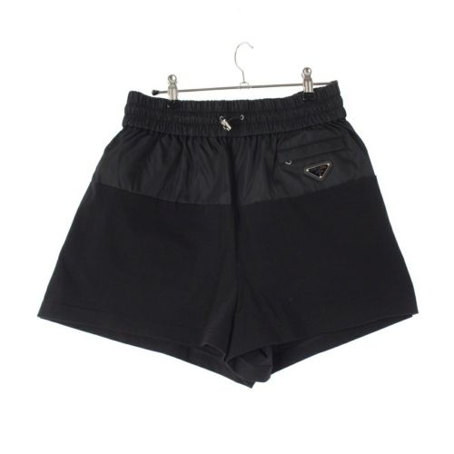プラダ RE-NYLON リナイロン トライアングルロゴプレート コットン切替 ドローストリング ショートパンツ ハーフパンツ ボトムス 132353 ブラック M