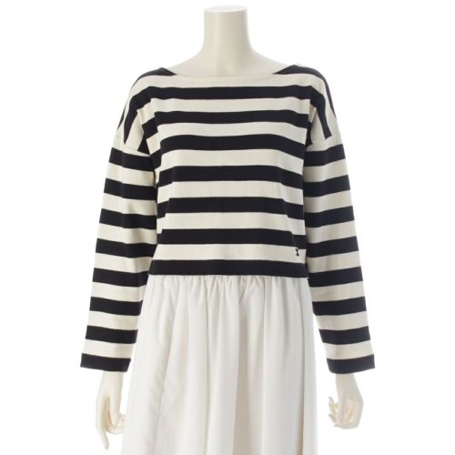 セリーヌ コットン 裾トリオンフ刺繍 ボーダー クロップド トップス ホワイト ブラック S