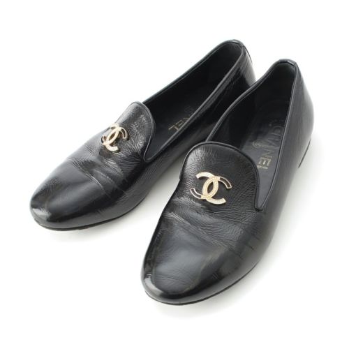 シャネル パテント ココマーク フラット ローファー シューズ G33948 ブラック 37.5C