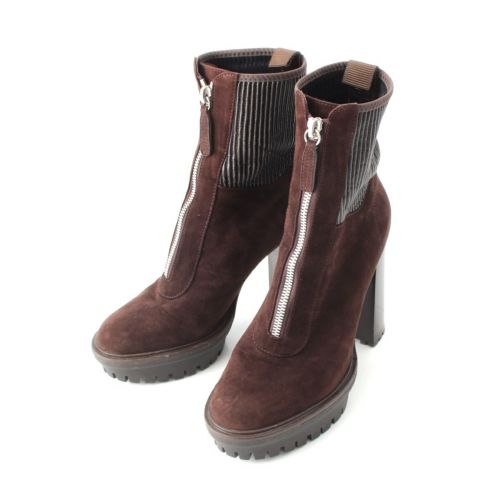 ジャンヴィトロッシ MASON ラグソール スウェード センタージップ ブーティ ハイヒール ブーツ シューズ ブラウン 36
