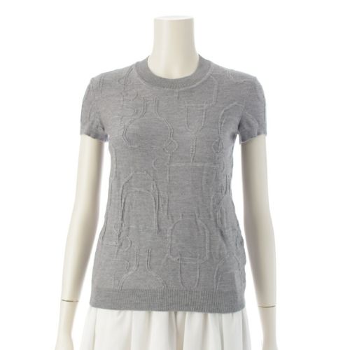 エルメス 20AW TORSADES トルサード シルク カシミヤ 半袖 トップス ニット グレー 34