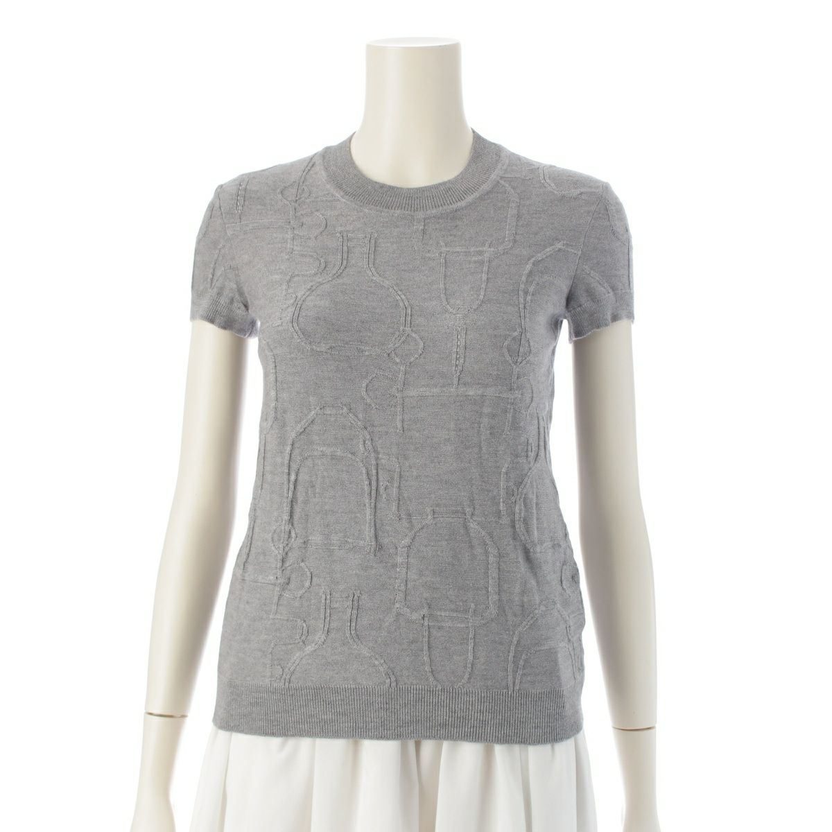 エルメス 20AW TORSADES トルサード シルク カシミヤ 半袖 トップス ニット グレー 34