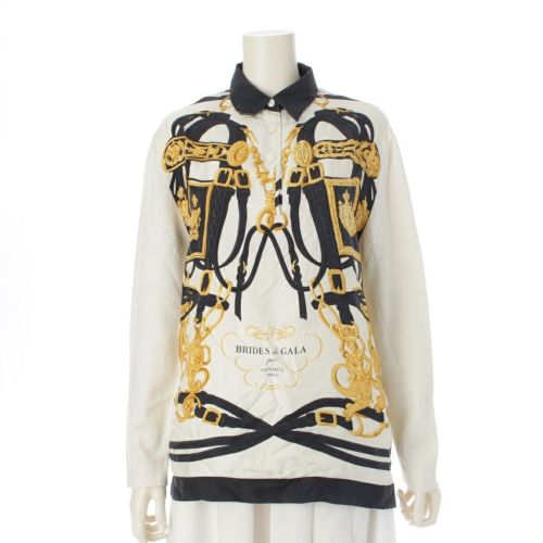 エルメス シルク コットン カシミヤ EX-LIBRIS エクスリブリス トップス 87-7603 ホワイト×ブラック M