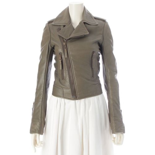 バレンシアガ レザー ラムスキン ダブル ブルゾン ライダースジャケット 180174 カーキ 34