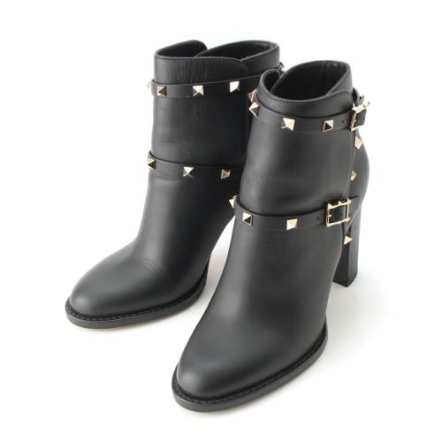 ヴァレンティノ ロックスタッズ レザー ヒール ショート ブーツ シューズ ブラック 38