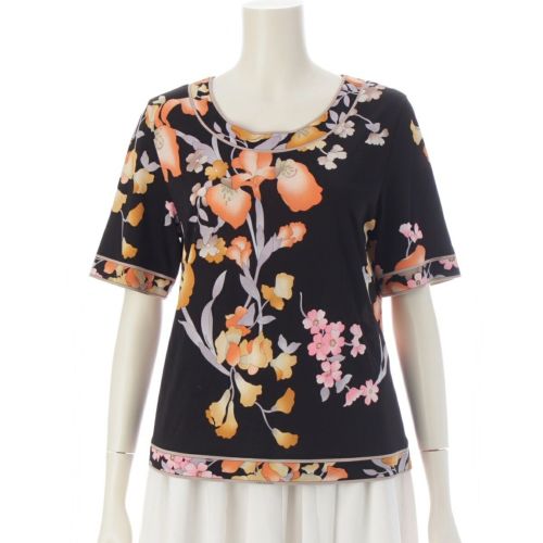 レオナール カンカン素材 半袖 カットソー ブラック×オレンジ L