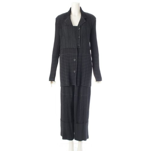 イッセイミヤケ 98AW プリーツ 切替 多重ボタン テーラードジャケット ワイド パンツセットアップ IM84-FD912 / IM84-FF912 ブラック L / M