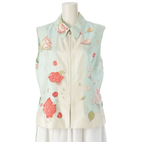 エルメス LA ROSEE 薔薇の雫 シルク ジップアップ ジレ ベスト トップス ライトブルー 44